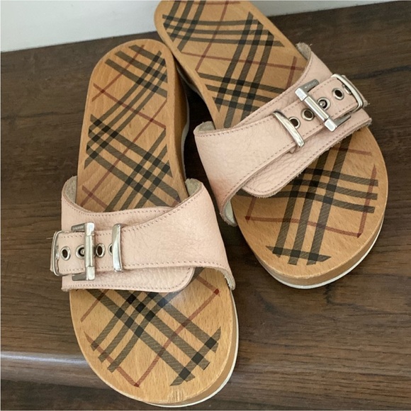 BURBERRY Burberry Shoes Wood and Leather Sandals Clogs size 8 - Picture 13 of 15
